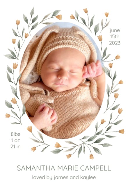 Tulip Wreath - Birth Announcement Card