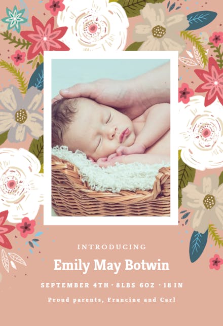 Vivid floral - Birth Announcement Card