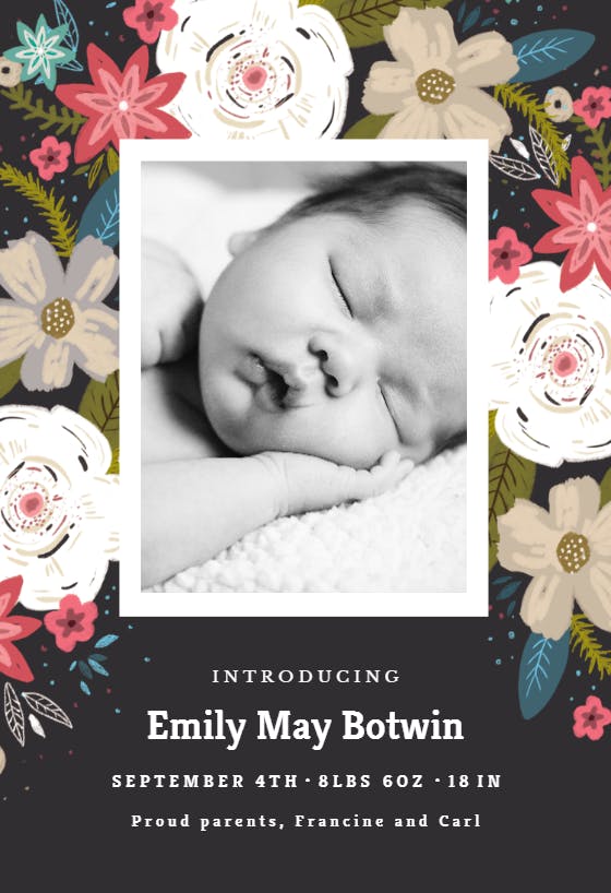 Vivid floral - birth announcement card