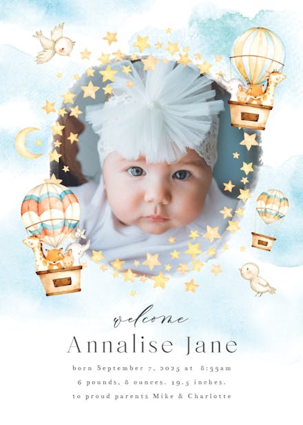 Warm baby balloon - birth announcement card
