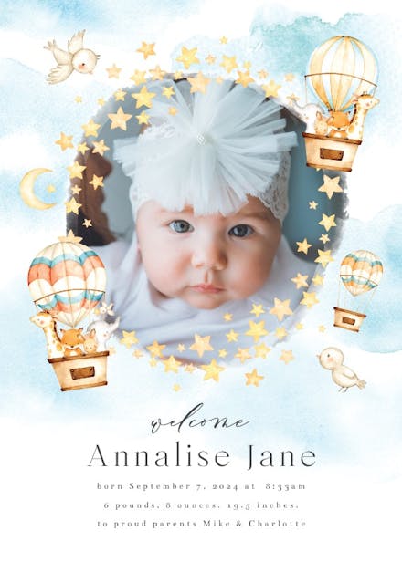 Warm Baby Balloon - Birth Announcement Template | Greetings Island