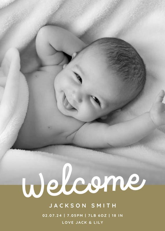 Welcome - birth announcement card