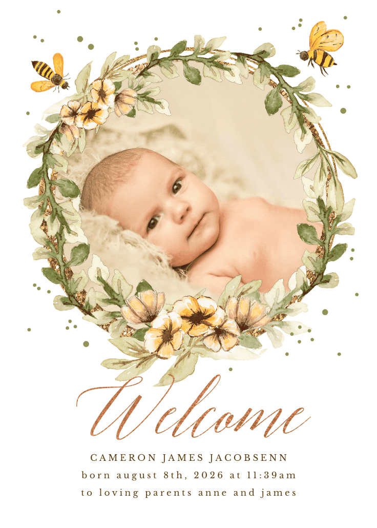 Welcome bee one - birth announcement card