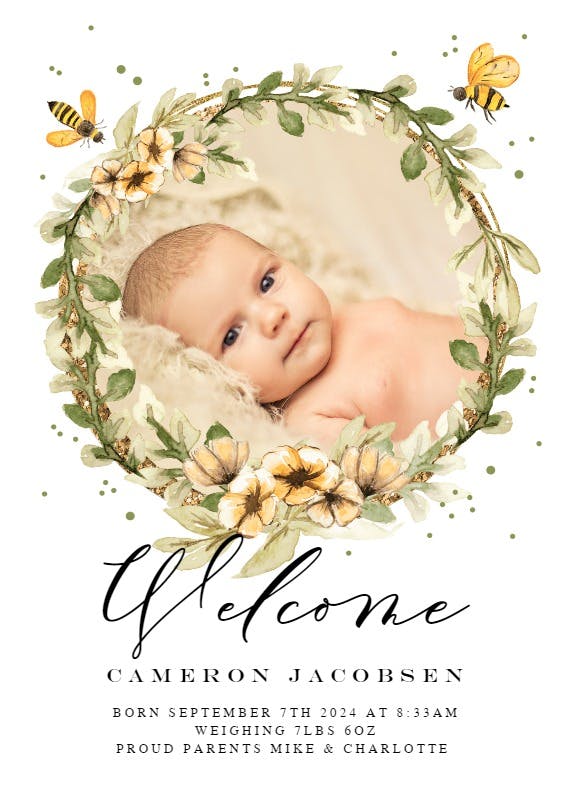 Welcome bee one - birth announcement card