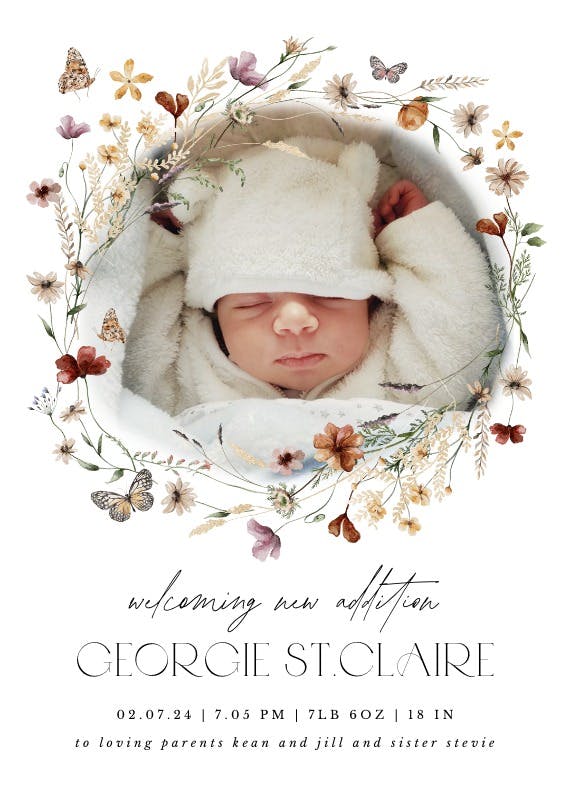 Whispered beauty - birth announcement card