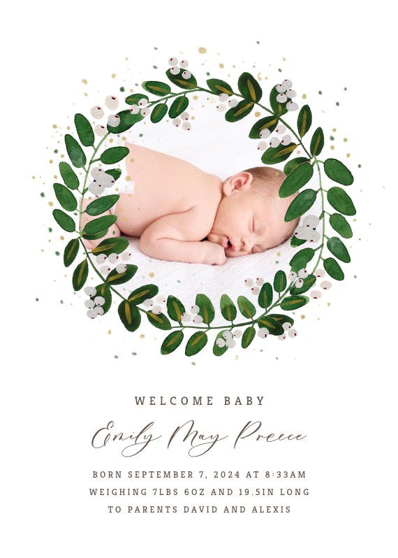 White bloom - birth announcement card