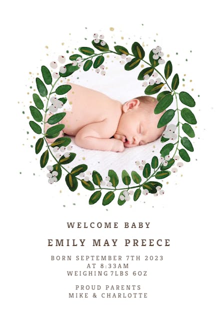 White Bloom - Birth Announcement Card