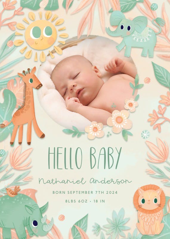 Wild pastel safari - birth announcement card