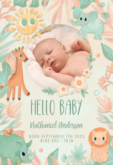 Wild pastel safari - Birth Announcement Card