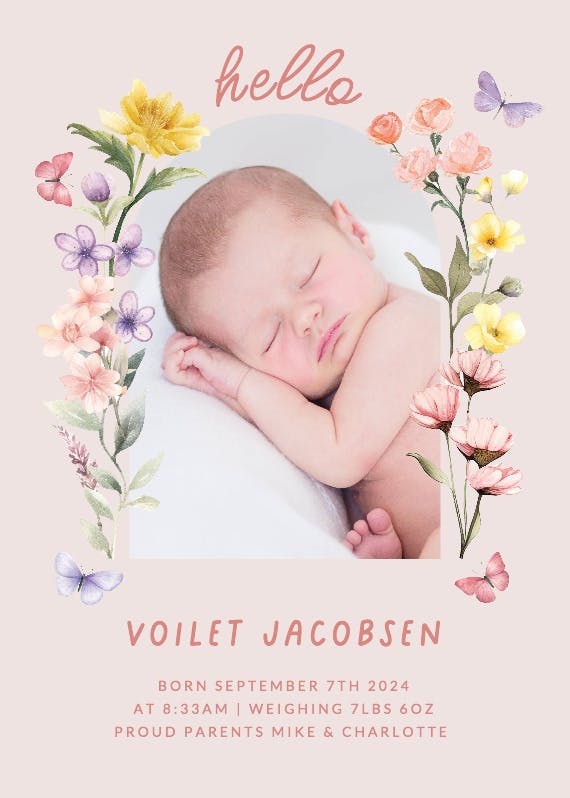Wonderful blossoms frame - birth announcement card