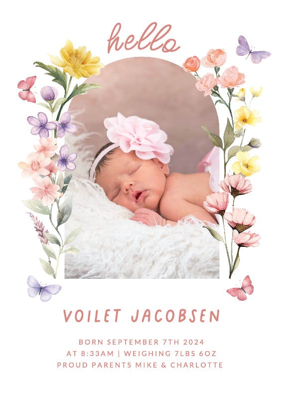 Wonderful blossoms frame - birth announcement card