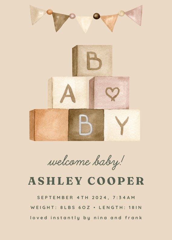 Wooden blocks - birth announcement card