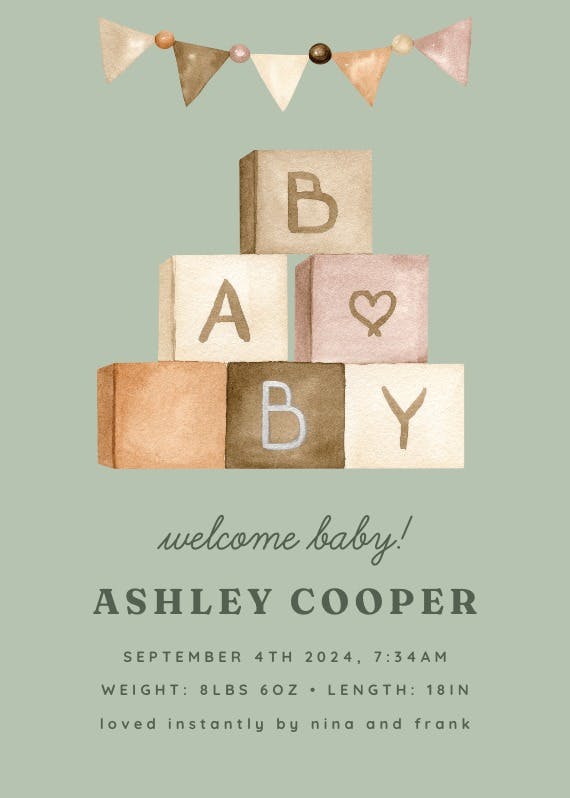 Wooden blocks - birth announcement card