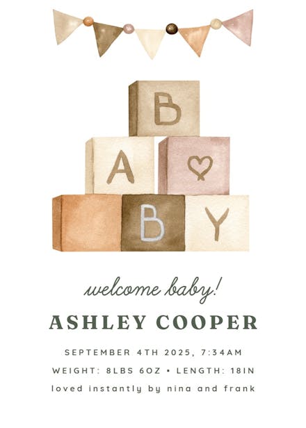 Wooden blocks - birth announcement card