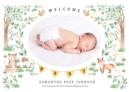 Woodland Creatures - Birth Announcement Card