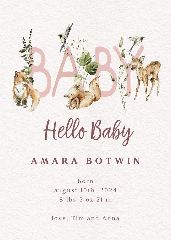Woodland whimsy - birth announcement card