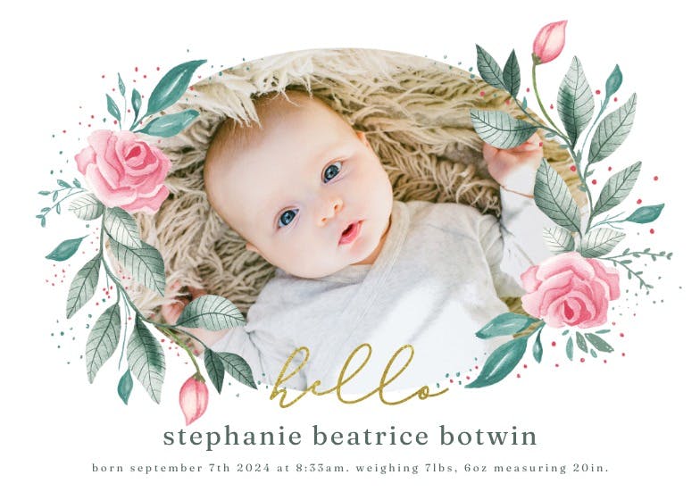 Wreath of roses - birth announcement card