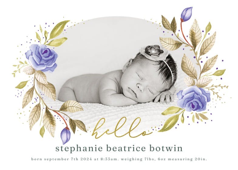 Wreath of roses - birth announcement card