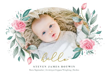 Wreath of roses - Birth Announcement Card