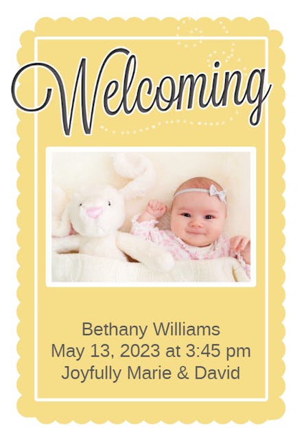 Yellow Stamped Frame - Birth Announcement Card