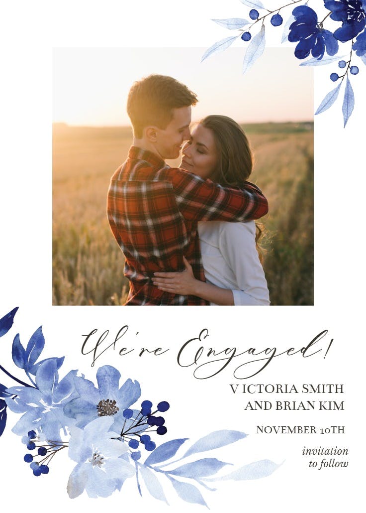 Blue bouquet - engagement announcement