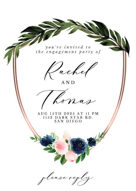 Bridal navy flower crest - engagement announcement