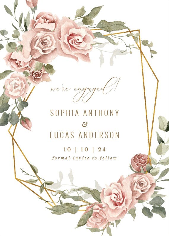 Dusty Pink Rose Gold Border - Engagement Announcement | Greetings Island