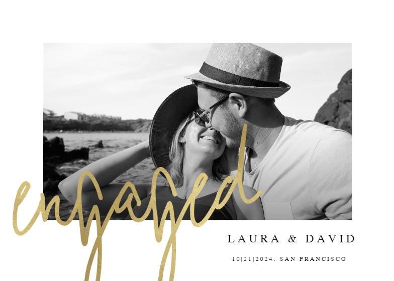 Engaged gold lettering - engagement announcement