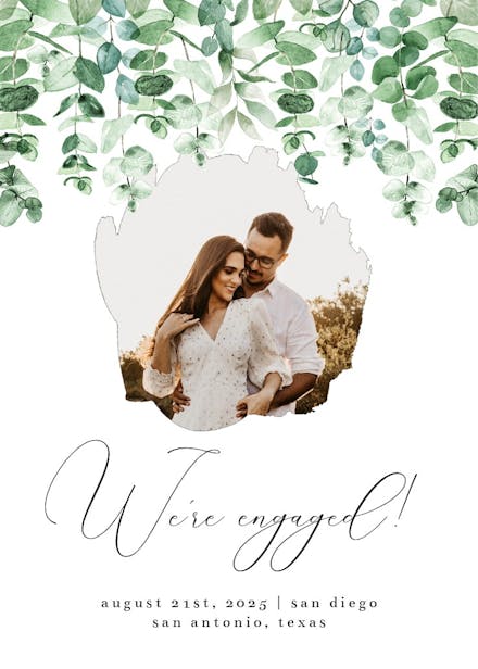 Greenery eucalyptus rustic frame - engagement announcement