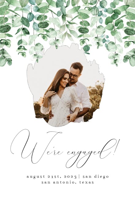Greenery eucalyptus rustic frame - Engagement Announcement