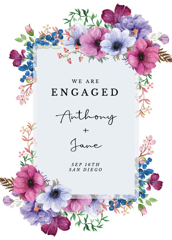 Purple bouquet - engagement announcement