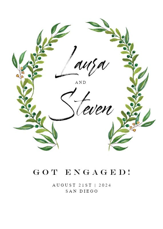 Watercolor greenery - engagement announcement