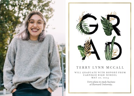 Decorated greenery lettering - Graduation Announcement