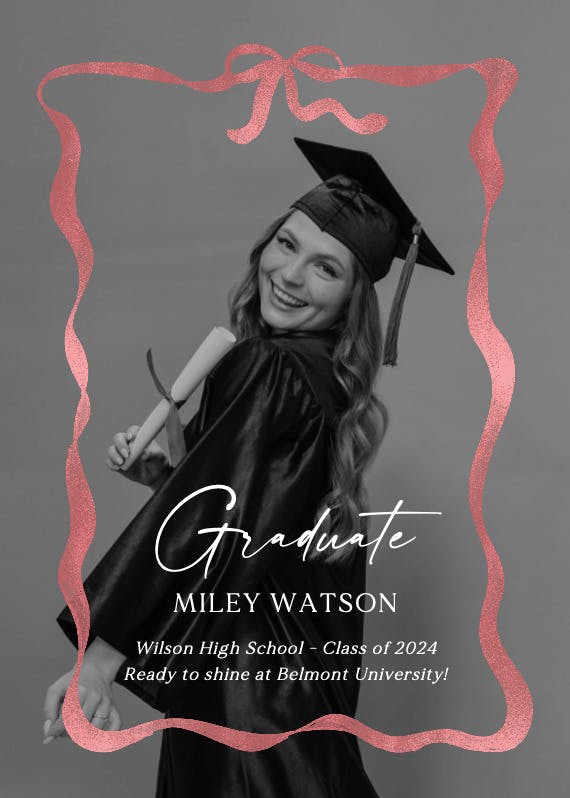 Delicate ribbon photo - graduation announcement