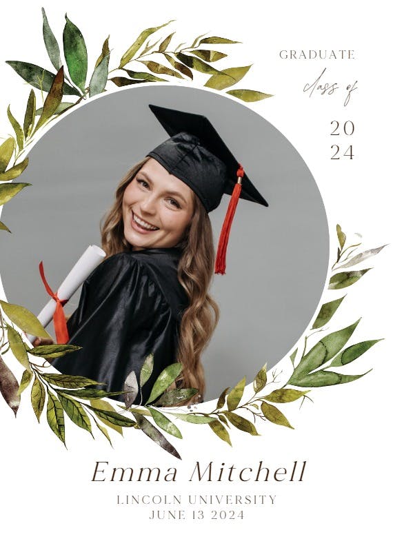 Gentle greenery wreath - graduation announcement