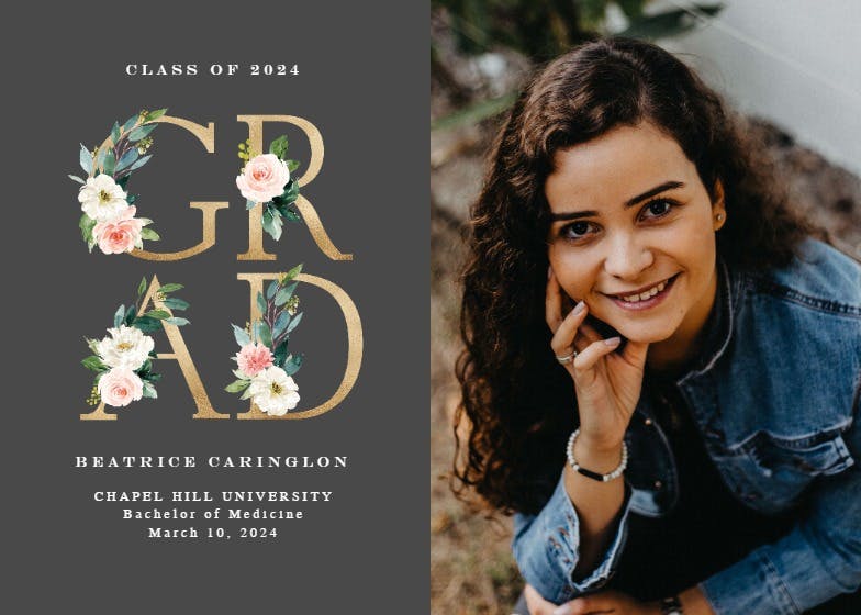Grad floral letters - graduation announcement