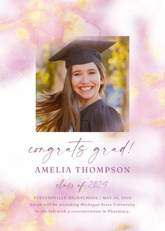 Pink abstract watercolor - graduation announcement