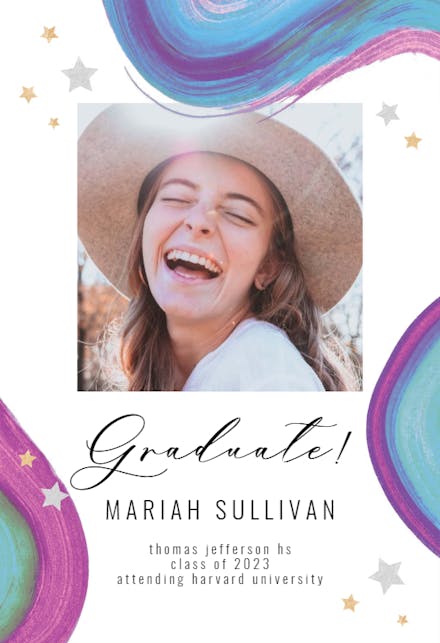 Rainbow Paint Brushes - Graduation Announcement