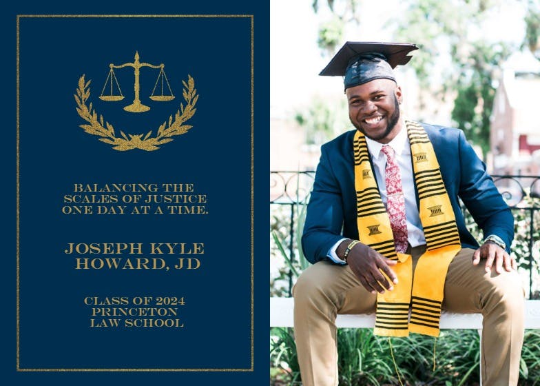 Scales of justice - graduation announcement