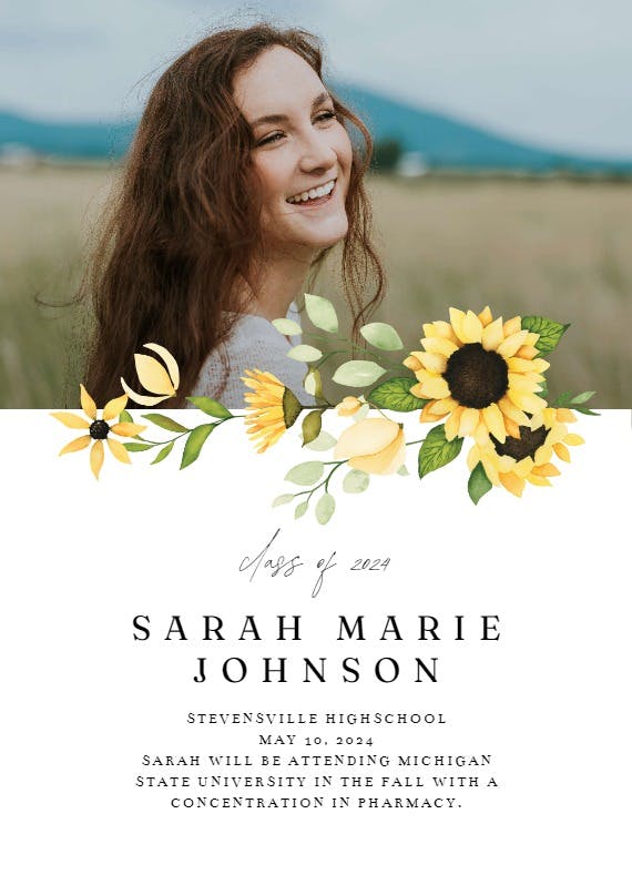 Sunflowers day - graduation announcement