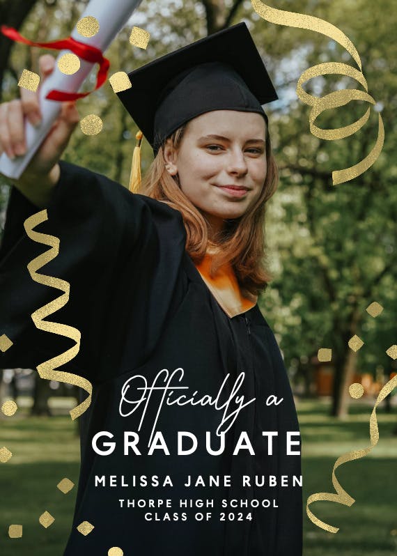 Whimsical gold ribbons - graduation announcement