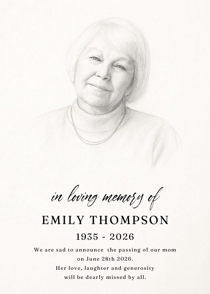 A sketch of memory - memorial card