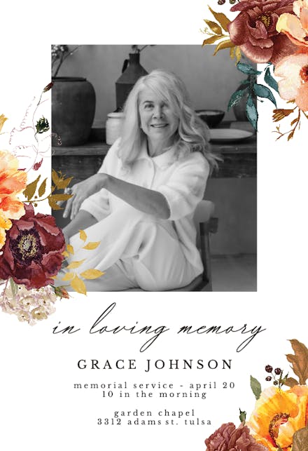 Autumn Flowers Photo - Memorial Card