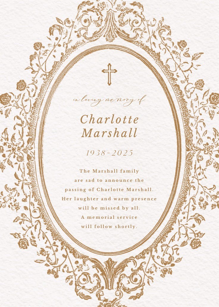 Baroque blooms - memorial card