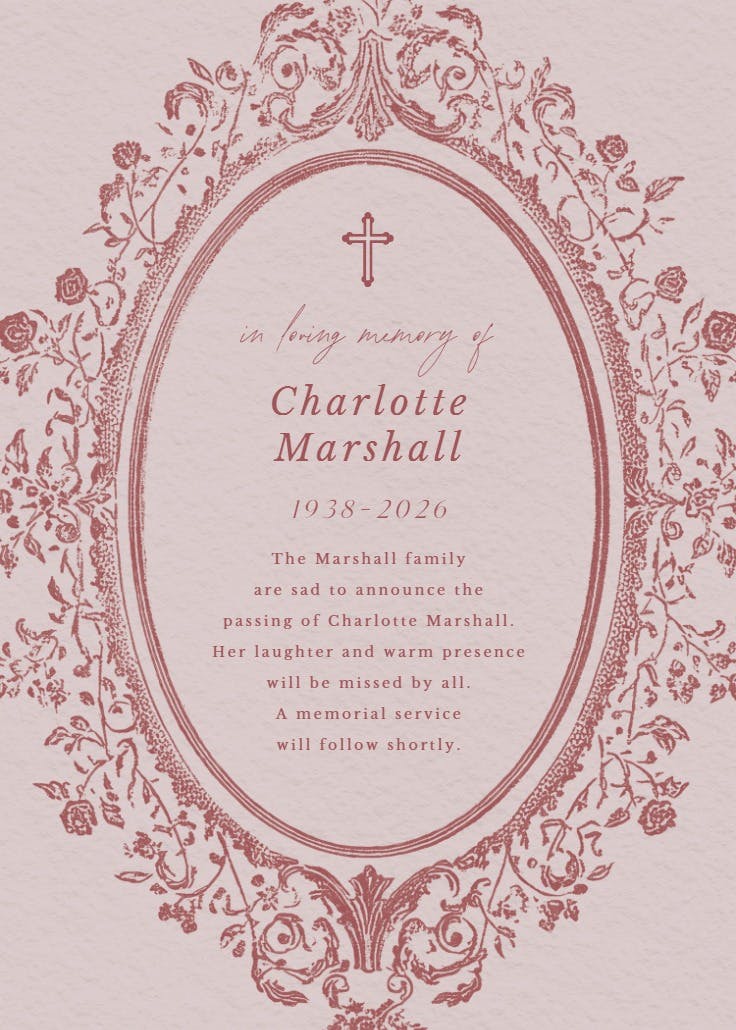 Baroque blooms - memorial card