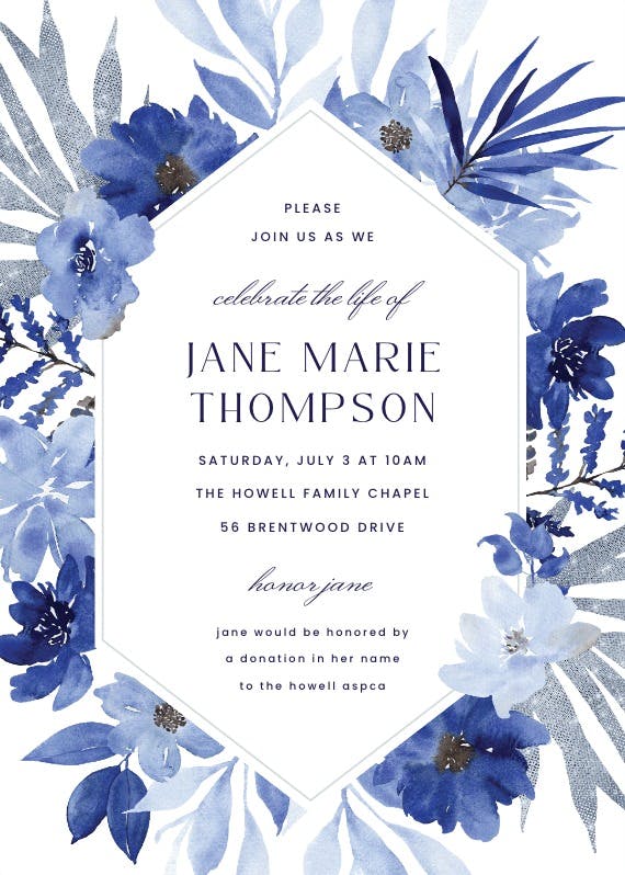 Blue bouquet frame - memorial card