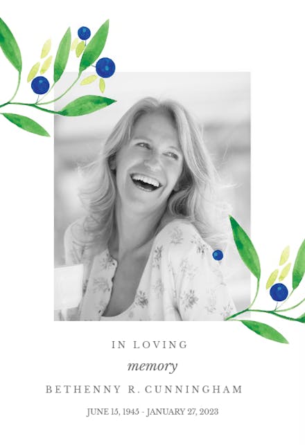 Blueberry fields - Memorial Card