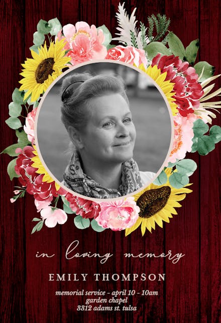 Burgundy Sunflower - Memorial Card