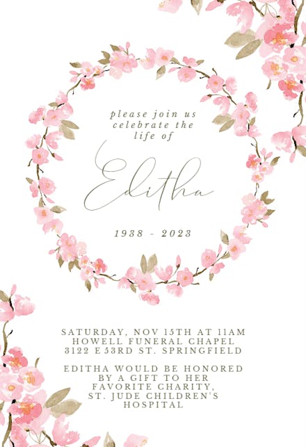 Elegant Cherry Blossom - Memorial Card