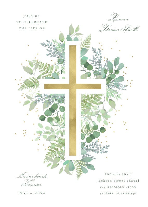 Cross with sage green - memorial card